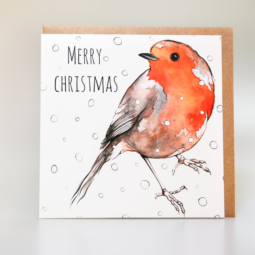 Robin Christmas Card...watercolour illustration by Scottish artist Clare Baird