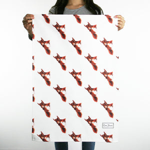 Red Squirrel Patterned Tea Towel