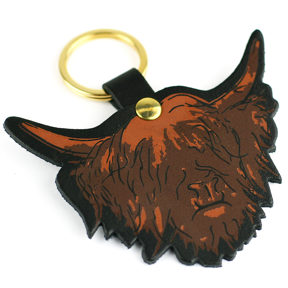 Highland Cow Hairy Coo Scottish Leather key Ring | Artist, Clare Baird