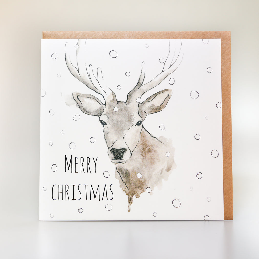 Scottish Highland Stag Christmas Card by artist Clare Baird