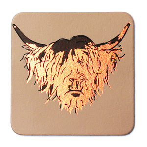 Highland Cow Hairy Coo Nude Leather Coaster | Artist, Clare Baird