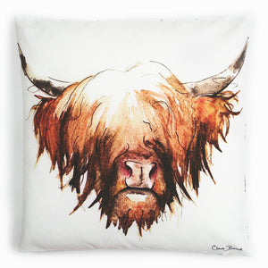 Highland Cow Hairy Coo Cotton Cushion | Clare Baird