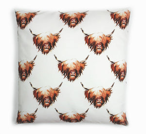 Highland Cow Hairy Coo Cotton Cushion | Artist, Clare Baird