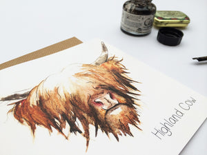 Highland Cow Hairy Coo Black Greetings Cards | Artist, Clare Baird