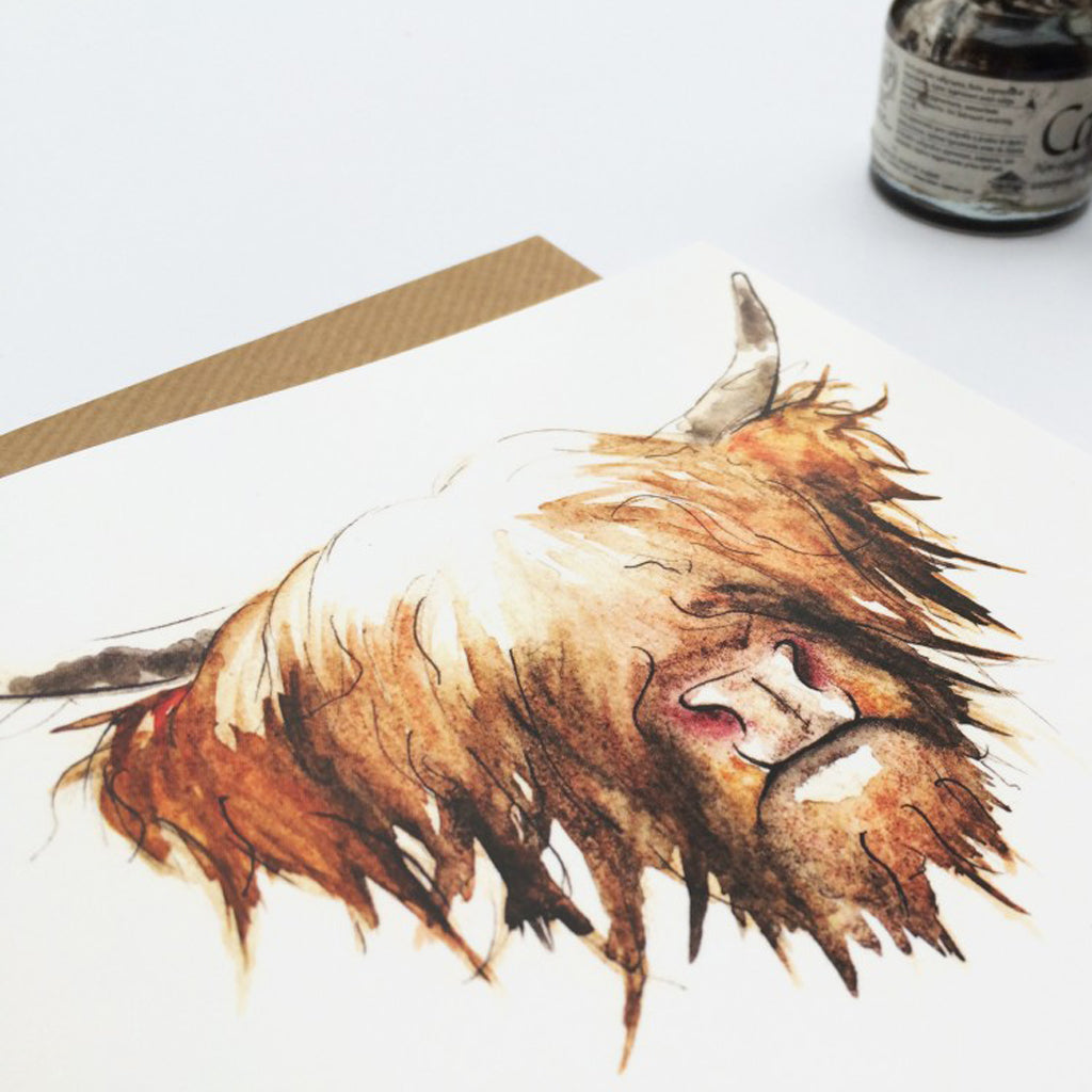 Highland Cow Hairy Coo Greetings Card | Artist, Clare Baird