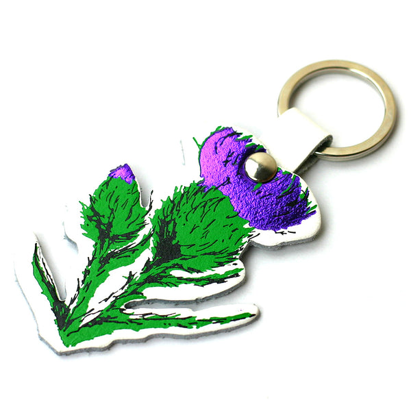 Thistle Real Leather Key Ring - White