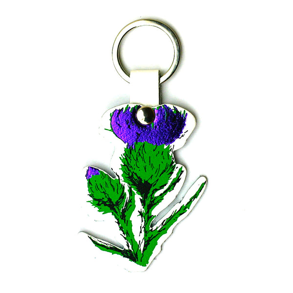 Thistle Real Leather Key Ring - White