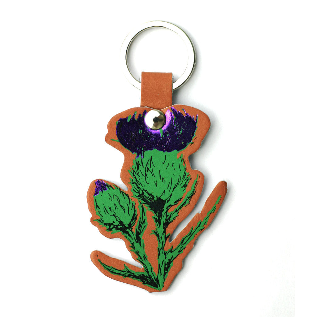 Thistle Real Leather Key Ring - Tan