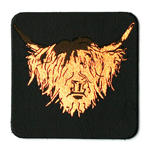 Highland Cow Hairy Coo Scottish Leather Coaster | Artist, Clare Baird