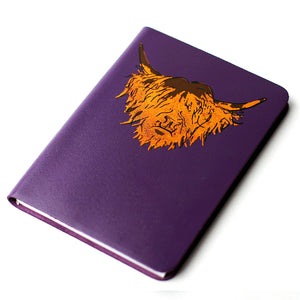 Highland Cow Hairy Coo Scottish Real Leather - Purple Brae - A6 Small