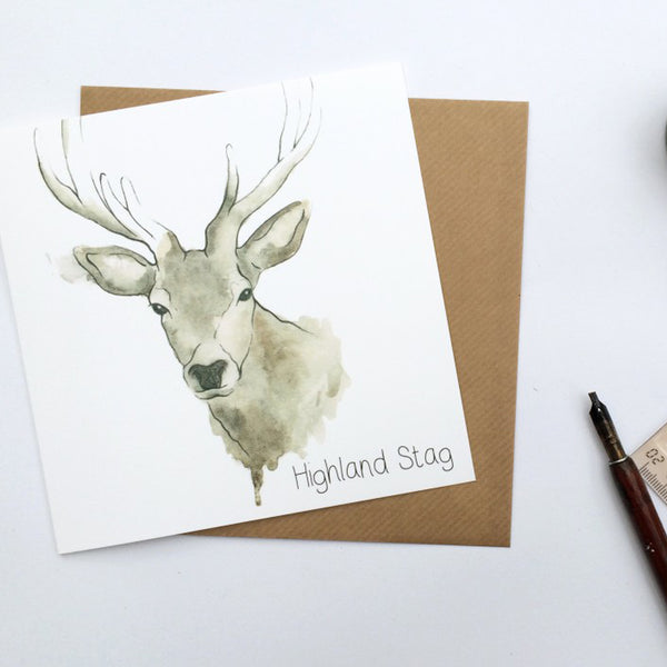 Scottish Highland Stag Greetings Card | Artist, Clare Baird