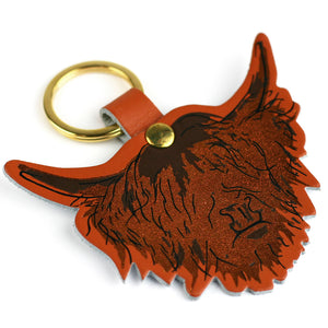 Highland Cow Hairy Coo Real Scottish Leather Key Ring | Artist, Clare Baird