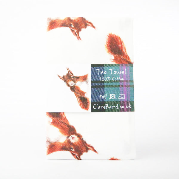 Red Squirrel Patterned Tea Towel