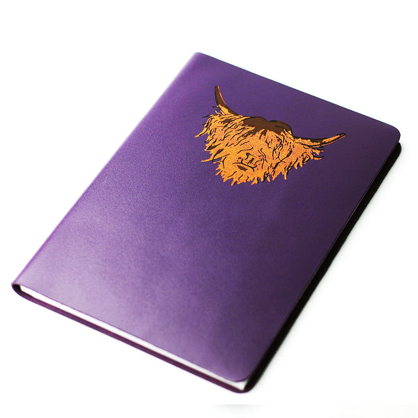 Highland Cow Hairy Coo Real Scottish Leather - Purple Brae- A5 Large